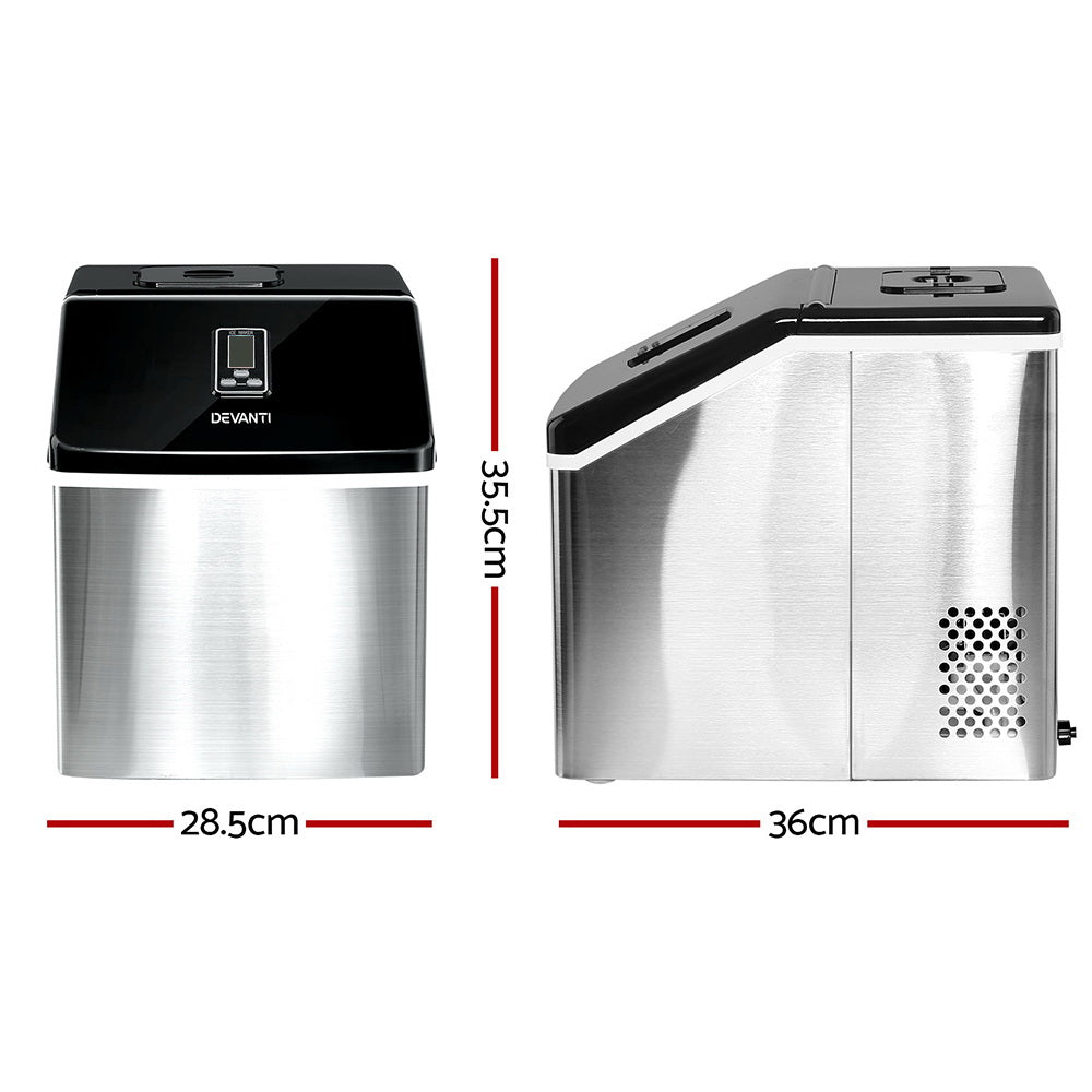 DEVANTi 3.2L Portable Ice Cube Maker Cold Commercial Machine Stainless Steel