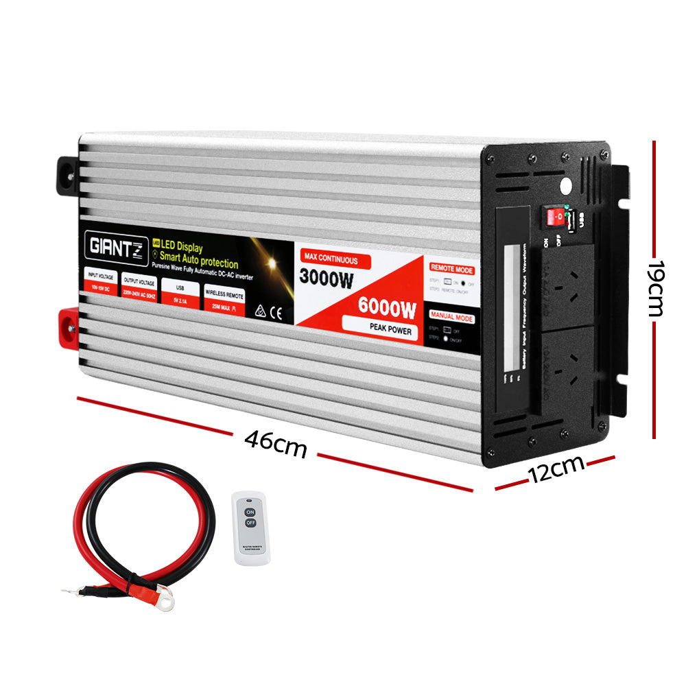 Giantz Power Inverter 3000W or 6000W Pure Sine Wave 12V-240V Camping Boat Caravan