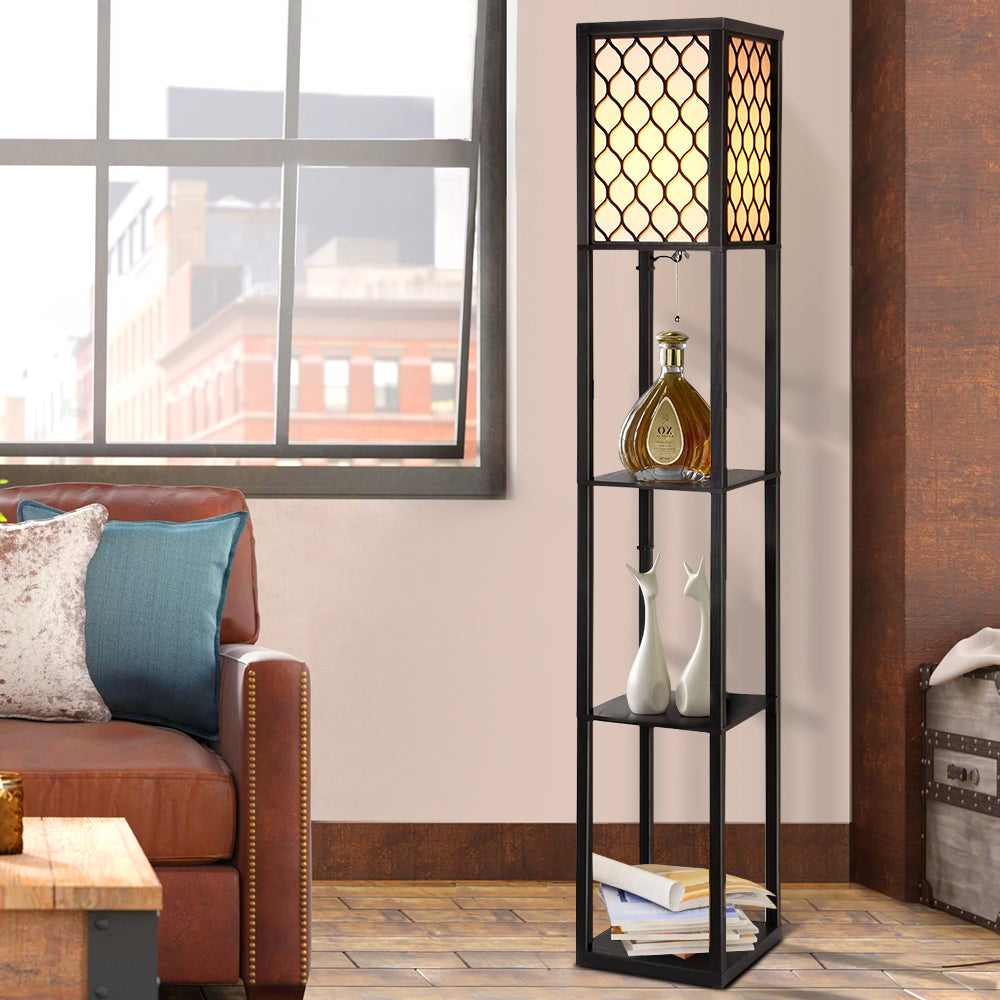 Artiss Floor Lamp Storage Shelf LED Lamps Vintage Standing Reading Light Bedroom