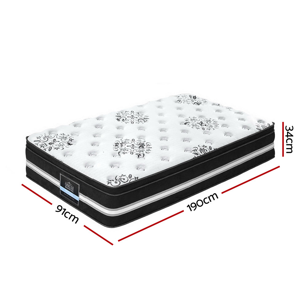 Giselle Bedding Donegal Euro Top Cool Gel Pocket Spring Mattress 34cm Thick Single