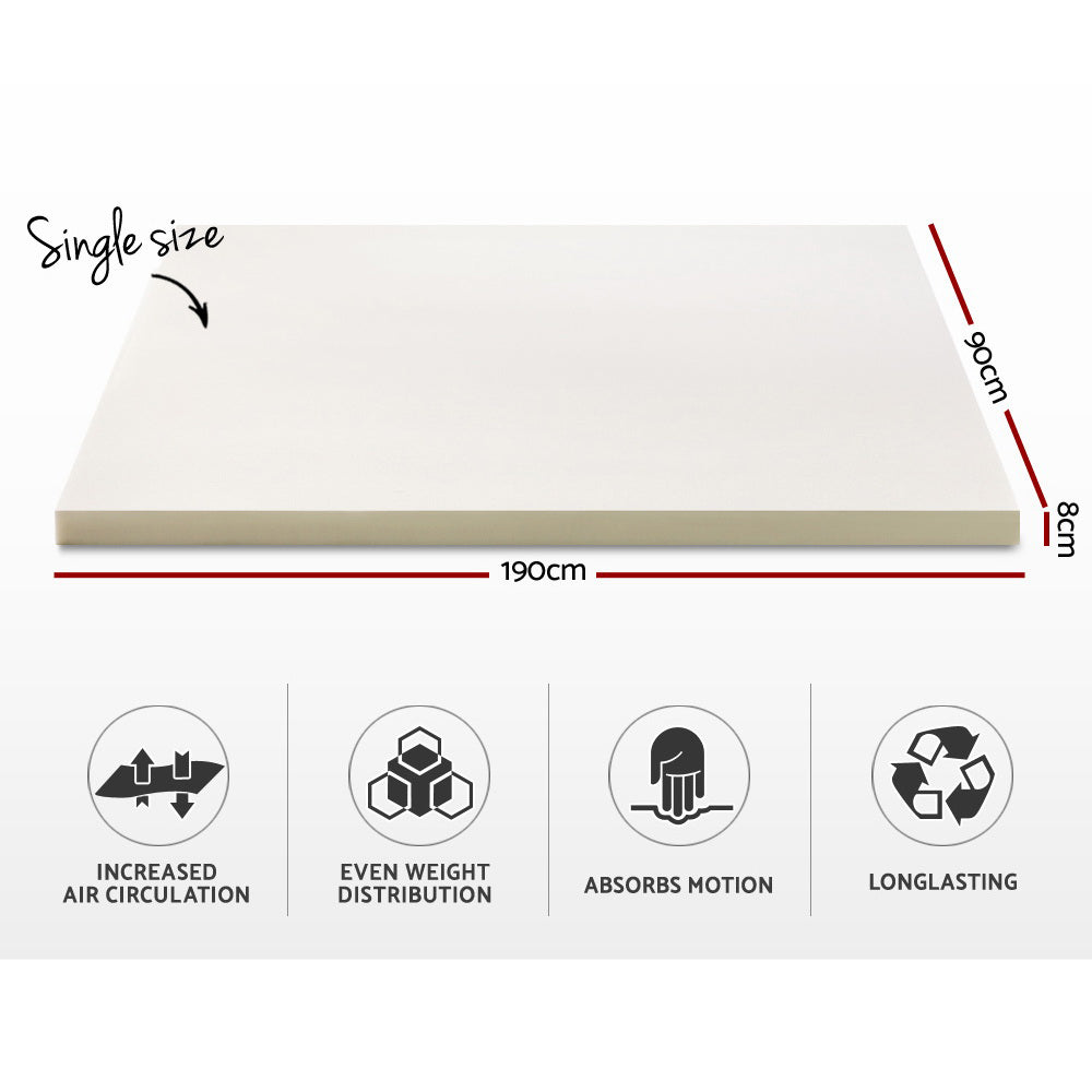 Giselle Bedding Memory Foam Mattress Topper w/Cover 8cm - Single