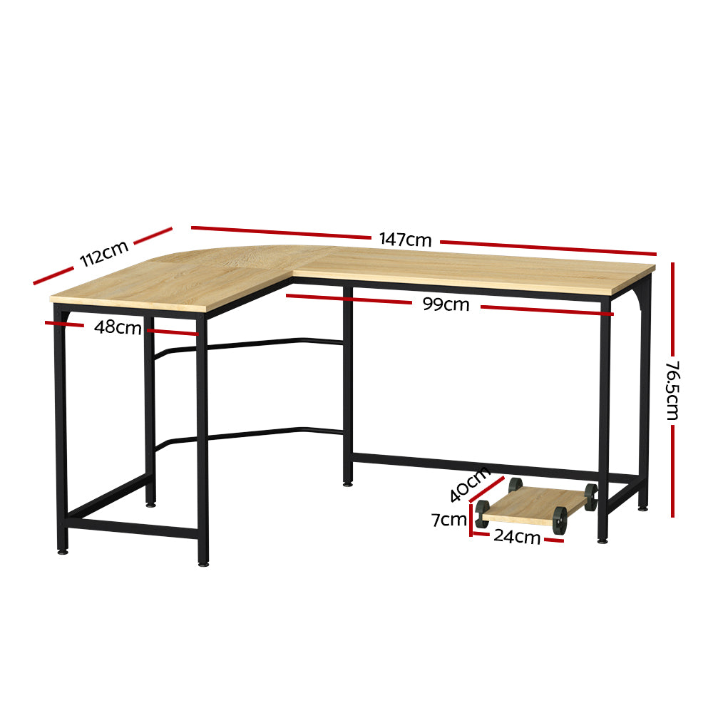 Artiss Corner Computer Desk L-Shaped Student Home Office Study Table Oak