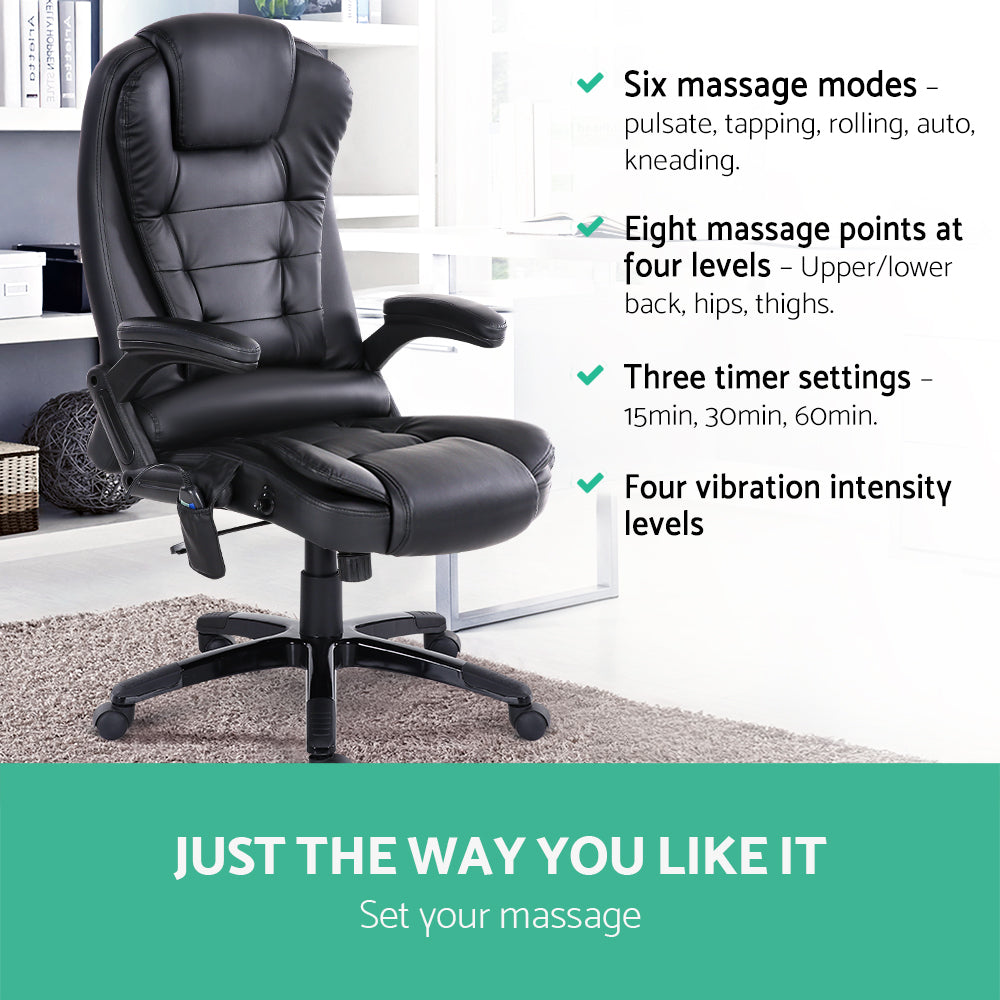 Artiss Massage Office Chair 8 Point PU Leather Office Chair - Black