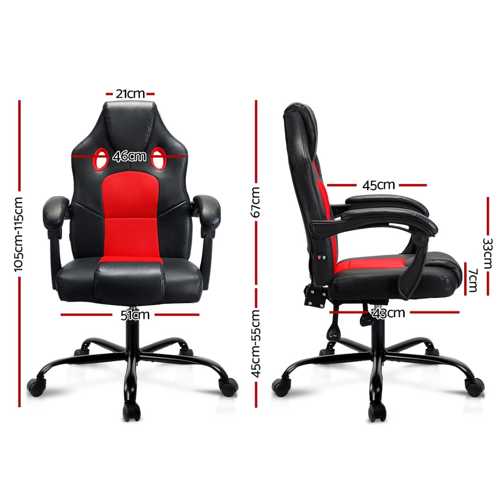 Artiss Massage Office Chair Gaming Computer Seat Recliner Racer Red