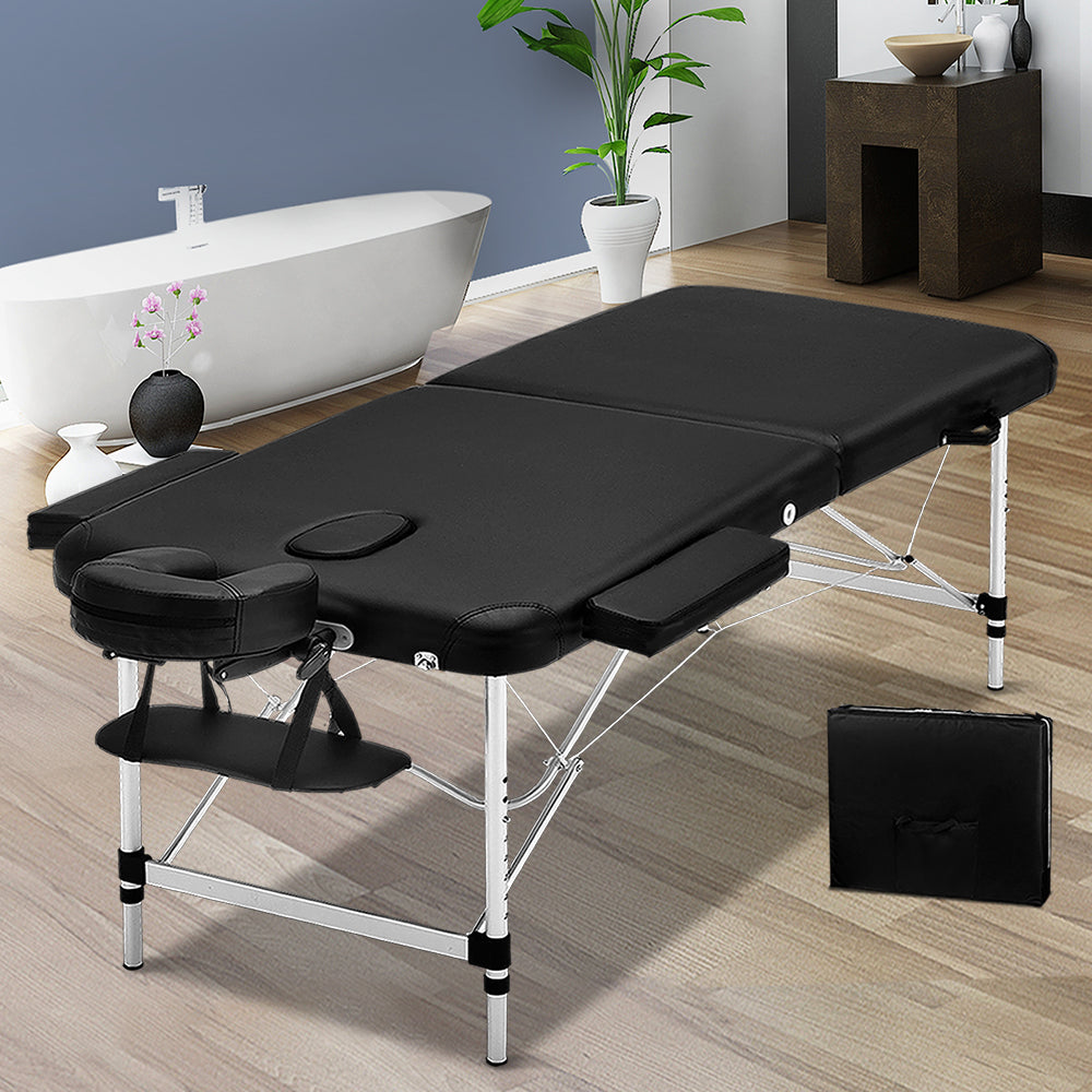 Zenses 2 Fold Portable Aluminium Massage Table - Black