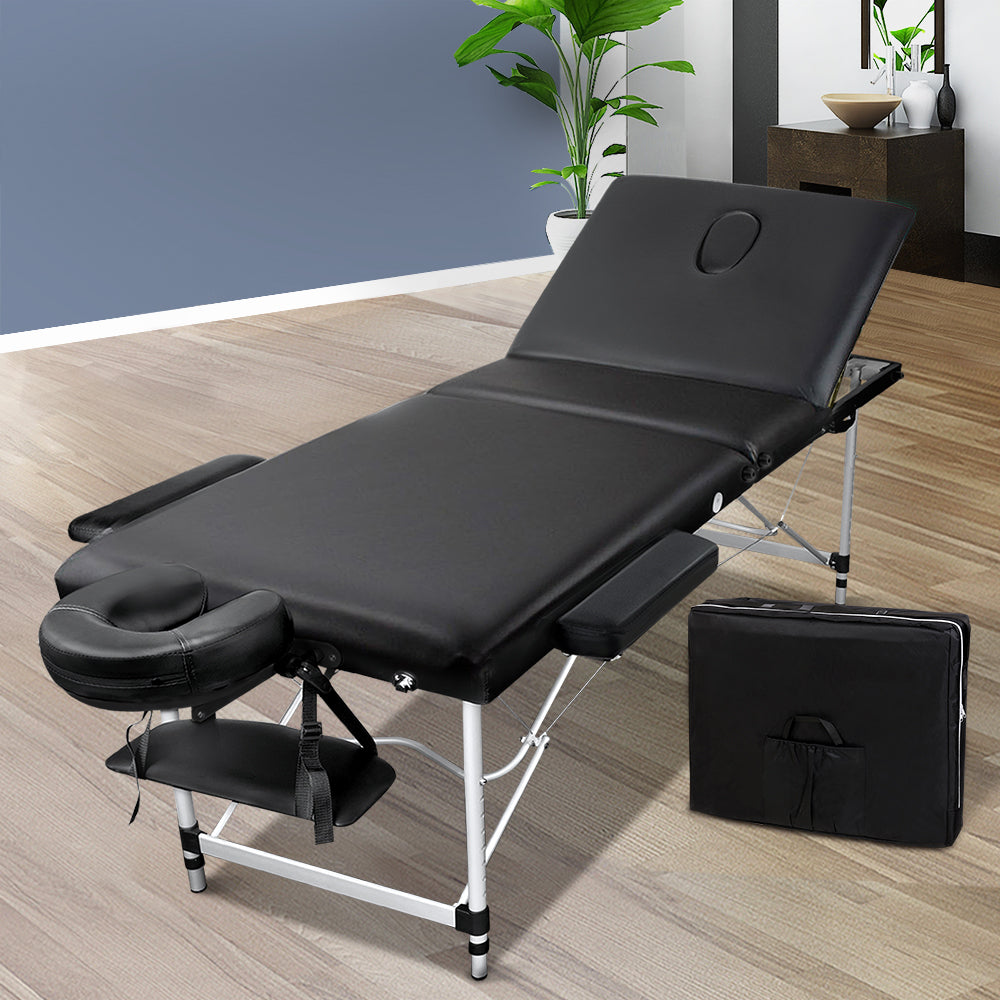 Zenses 3 Fold Portable Aluminium Massage Table - Black