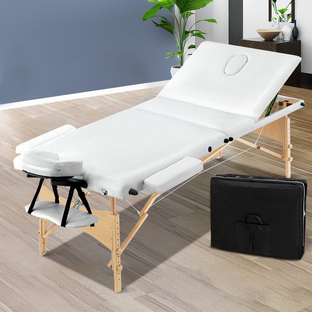 Zenses 3 Fold Portable Wood Massage Table - White