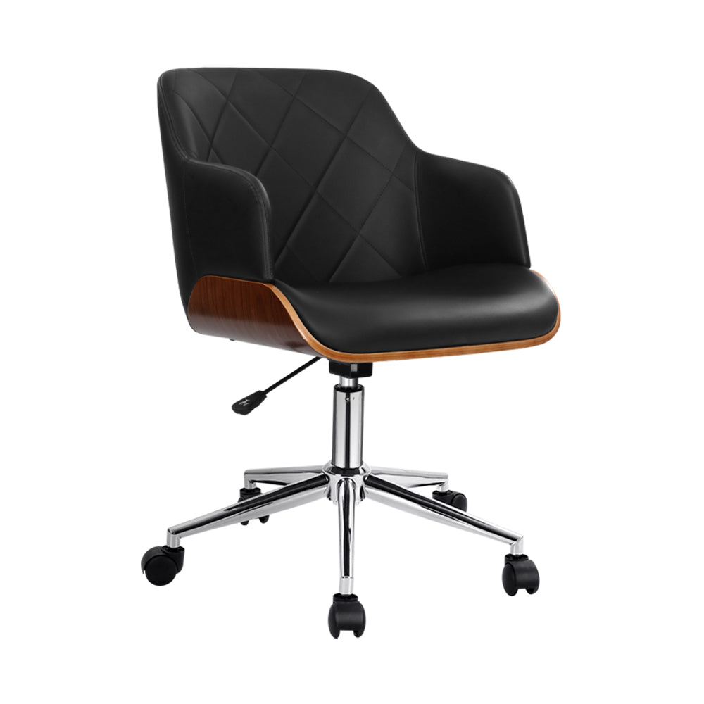 Artiss Wooden Office Chair Computer PU Leather Desk Chairs Executive Black Wood