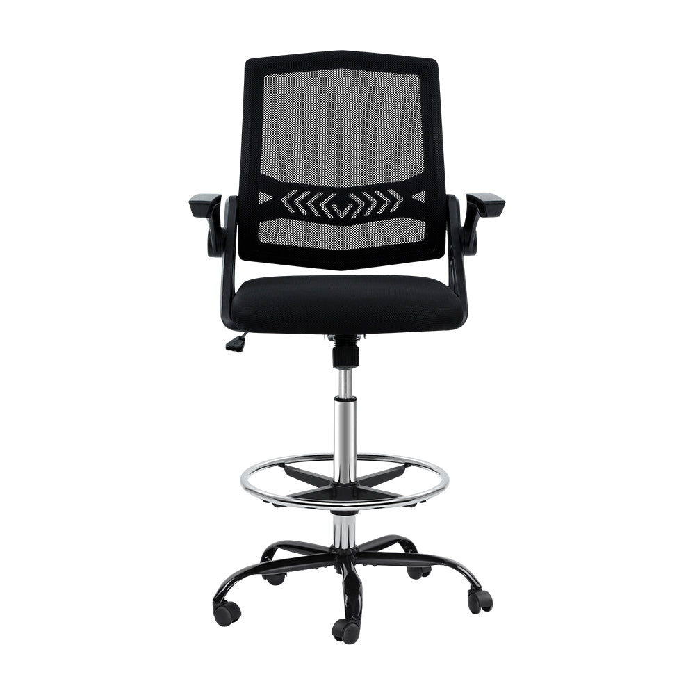 Artiss Office Chair Veer Drafting Stool Mesh Chairs Flip Up Armrest Black