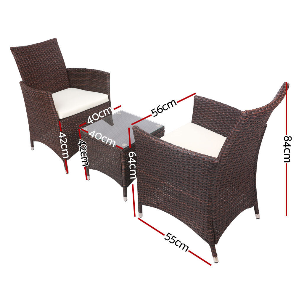 Gardeon 3 Piece Wicker Outdoor Furniture Set - Brown