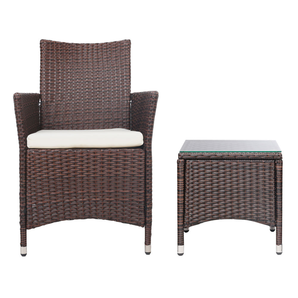 Gardeon 3 Piece Wicker Outdoor Furniture Set - Brown