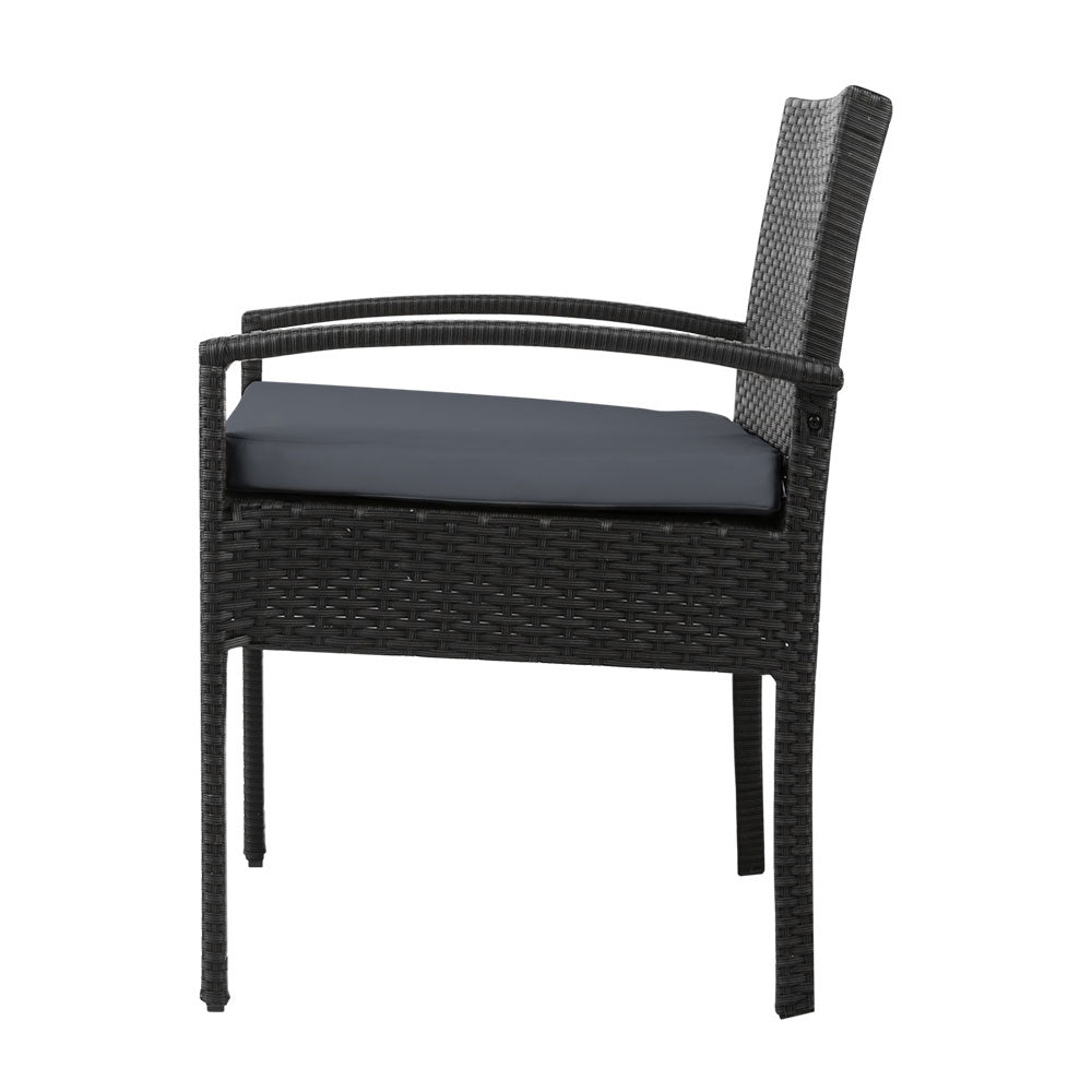 Set of 2 Outdoor Dining Chairs Wicker Chair Patio Garden Furniture Lounge Setting Bistro Set Cafe Cushion Gardeon Black