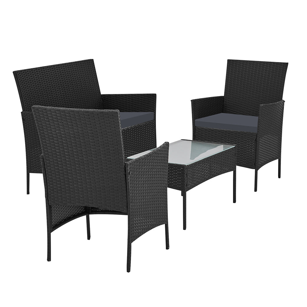 Gardeon Outdoor Furniture Lounge Setting Wicker Patio Dining Set w/Storage Cover Black