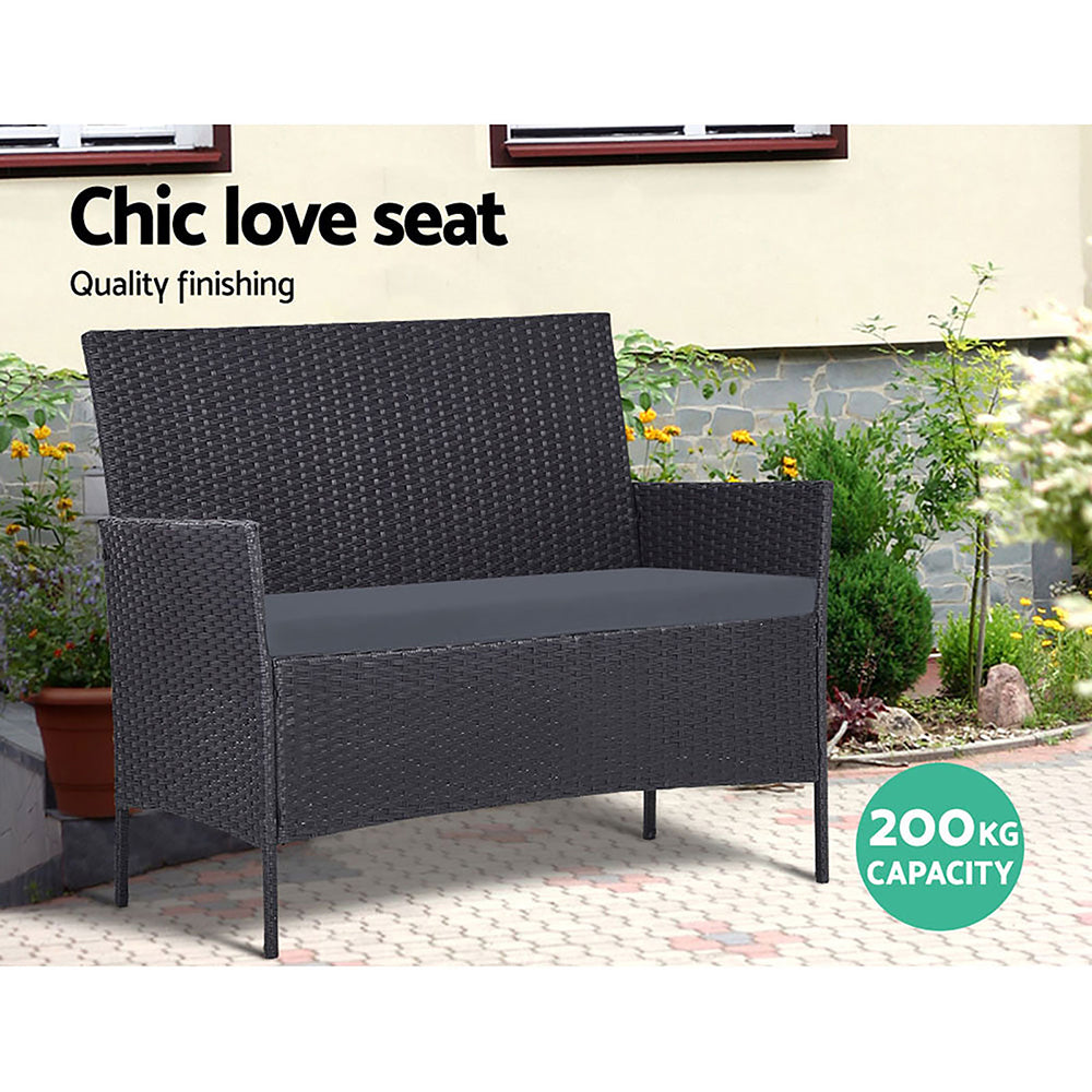 Gardeon Outdoor Furniture Lounge Setting Wicker Patio Dining Set w/Storage Cover Grey