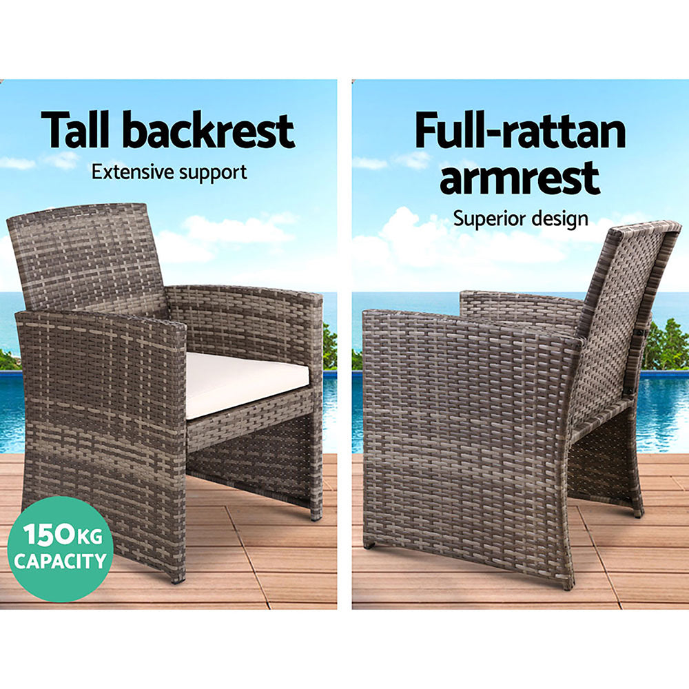 Gardeon Set of 4 Outdoor Lounge Setting Rattan Patio Wicker Dining Set Mixed Grey