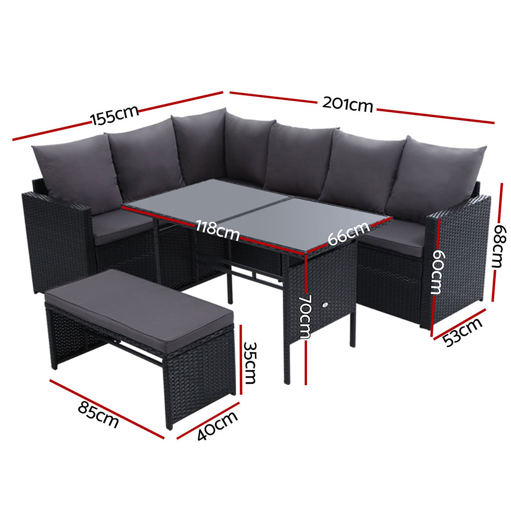 Gardeon Outdoor Furniture Dining Setting Sofa Set Lounge Wicker 8 Seater Black