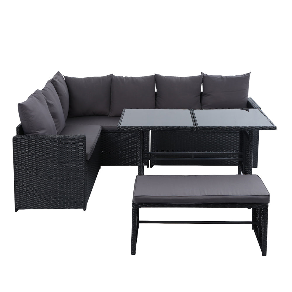 Gardeon Outdoor Furniture Dining Setting Sofa Set Wicker 8 Seater Storage Cover Black