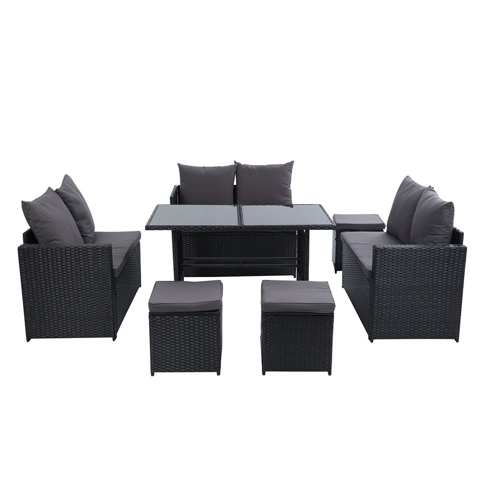 Gardeon Outdoor Furniture Dining Setting Sofa Set Wicker 9 Seater Storage Cover Black