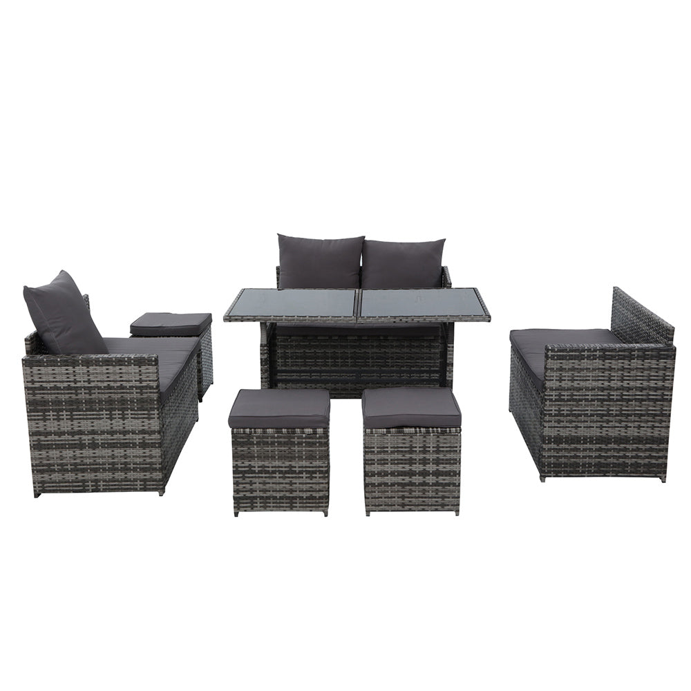 Gardeon Outdoor Furniture Dining Setting Sofa Set Wicker 9 Seater Storage Cover Mixed Grey