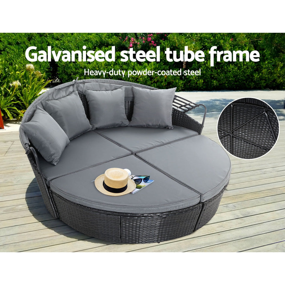 Gardeon Outdoor Lounge Setting Patio Furniture Sofa Wicker Garden Rattan Set Day Bed Black