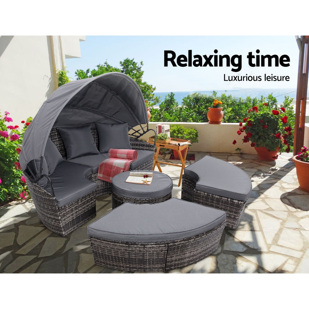 Gardeon Outdoor Lounge Setting Sofa Patio Furniture Wicker Garden Rattan Set Day Bed Grey