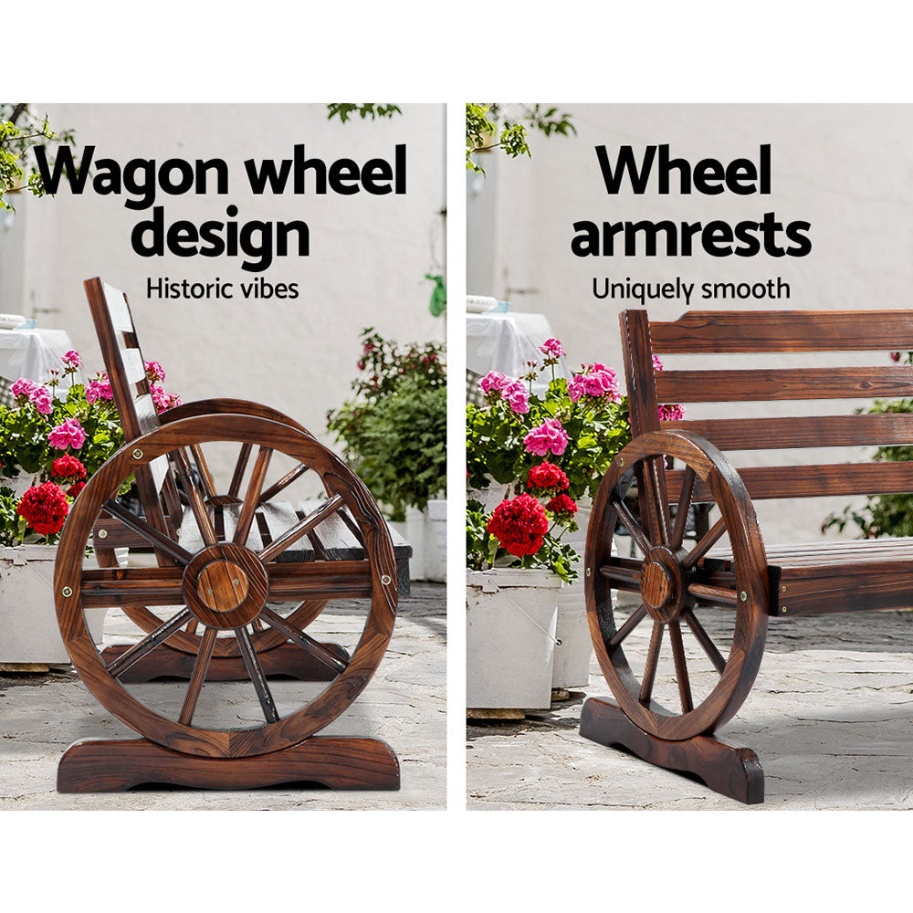 Gardeon Wooden Wagon Wheel Bench - Brown