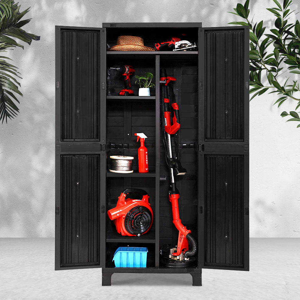 Gardeon Outdoor Storage Cabinet Lockable Tall Garden Sheds Garage Adjustable Black 173CM