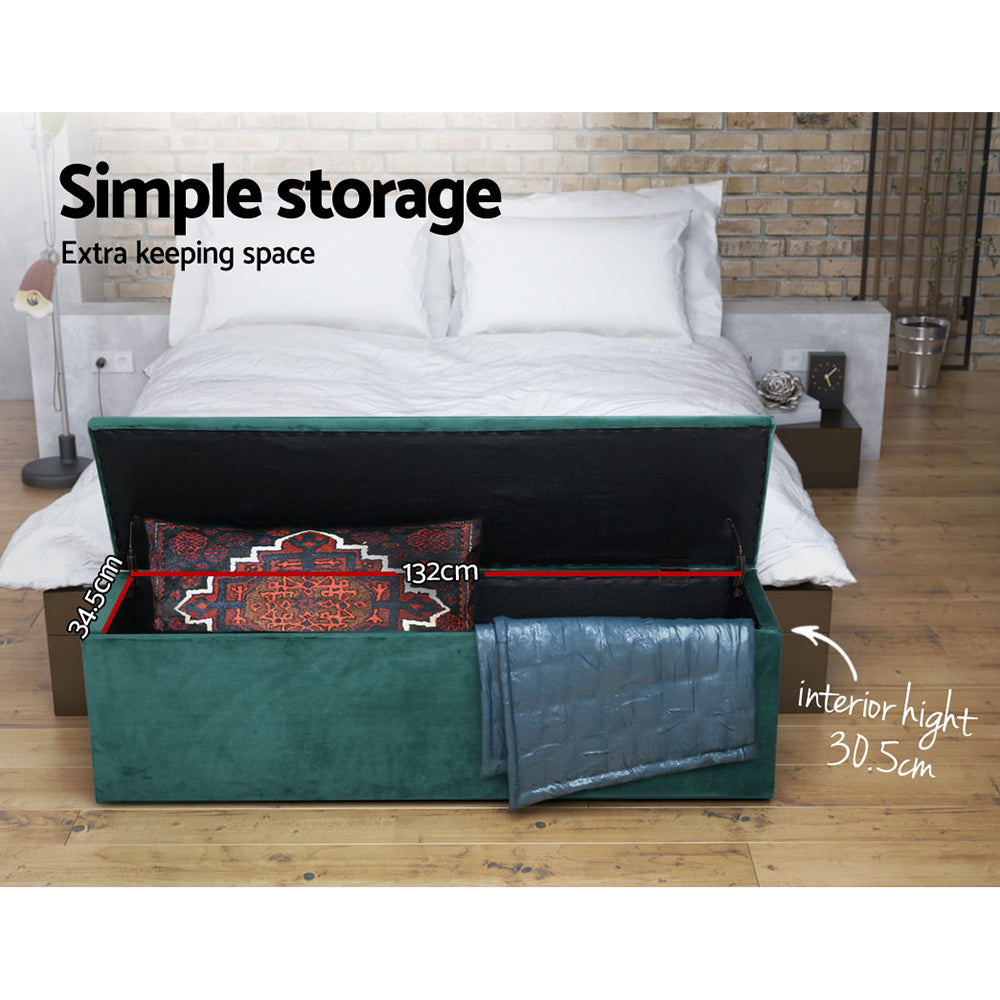 Artiss Storage Ottoman Blanket Box Velvet Foot Stool Rest Chest Couch Green