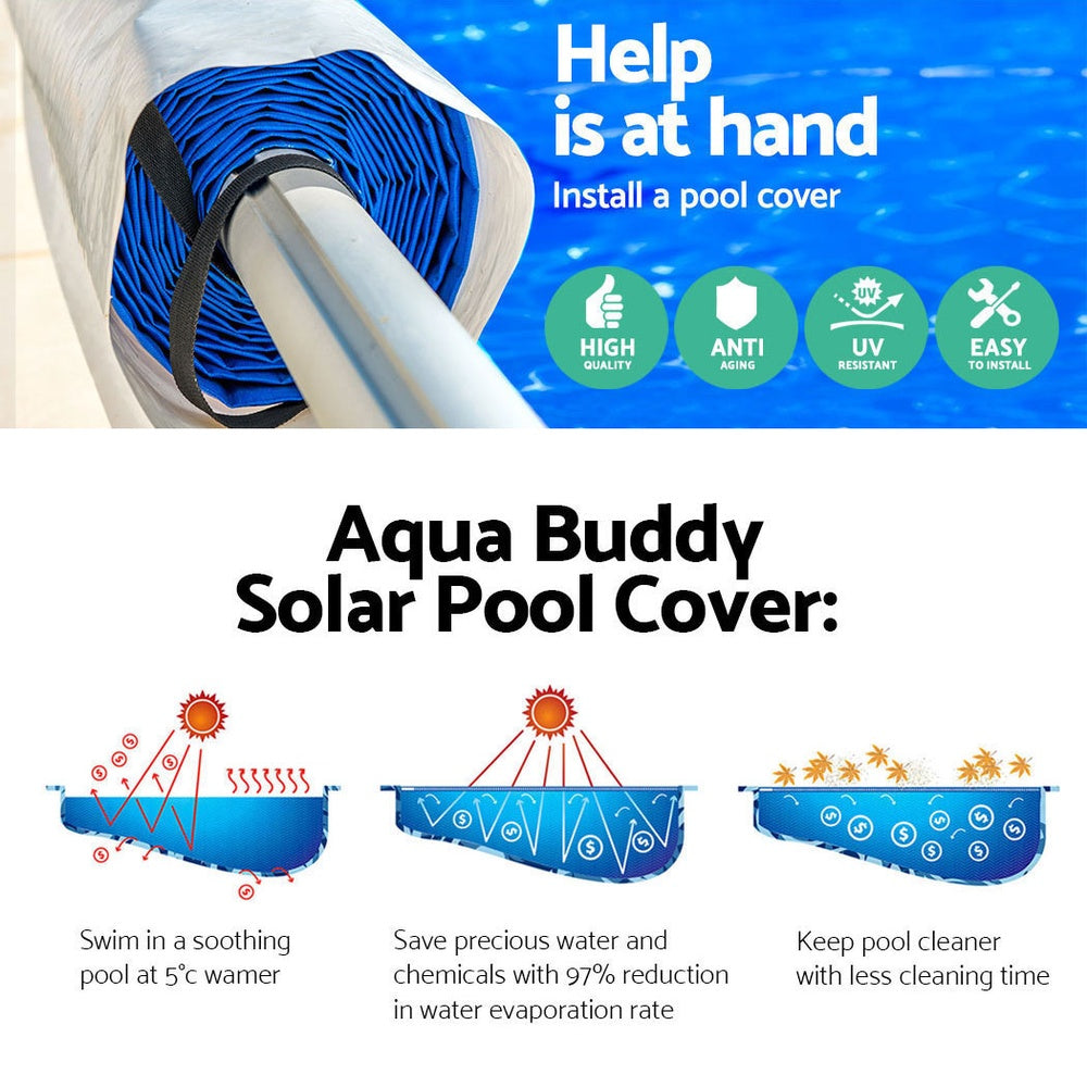 Aquabuddy Swimming Pool Cover Pool Roller Wheel Solar Blanket 500 Micron 11X4.8m