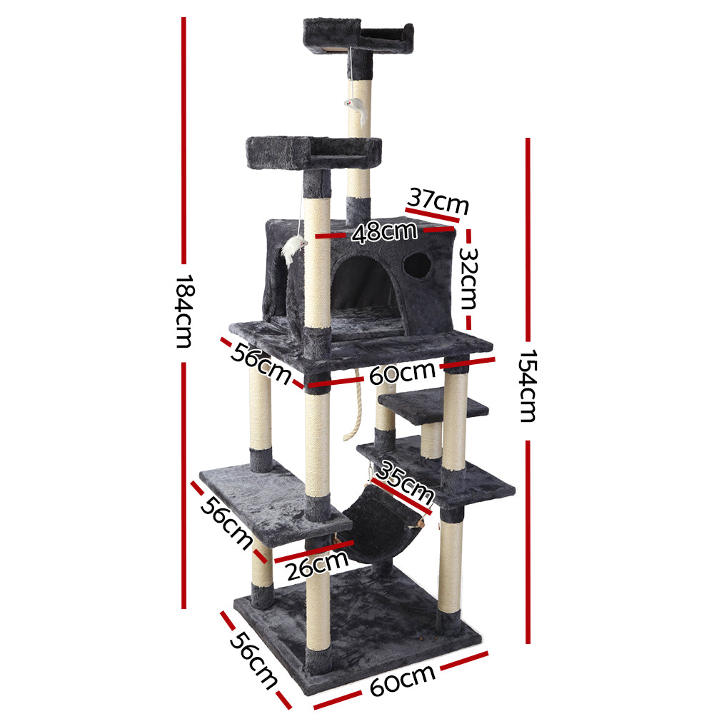 i.Pet Cat Tree 184cm Trees Scratching Post Scratcher Tower Condo House Furniture Wood