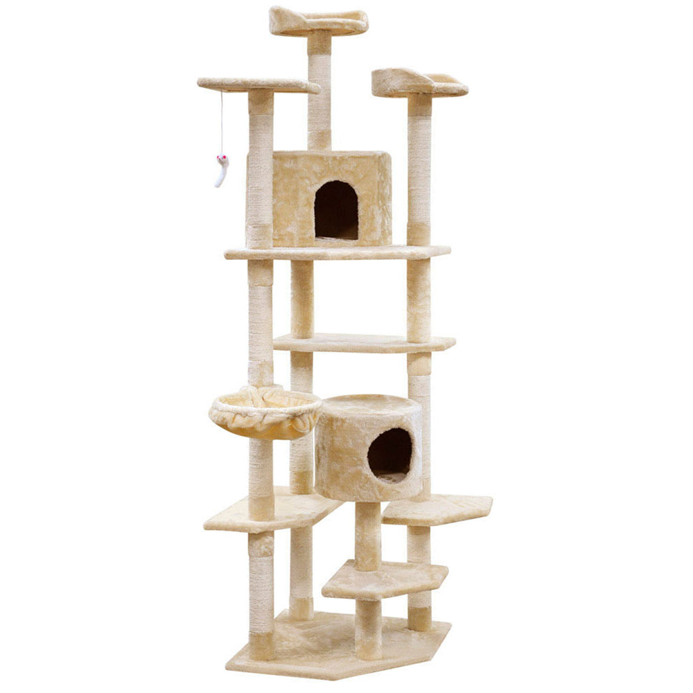 i.Pet Cat Tree 203cm Trees Scratching Post Scratcher Tower Condo House Furniture Wood Beige