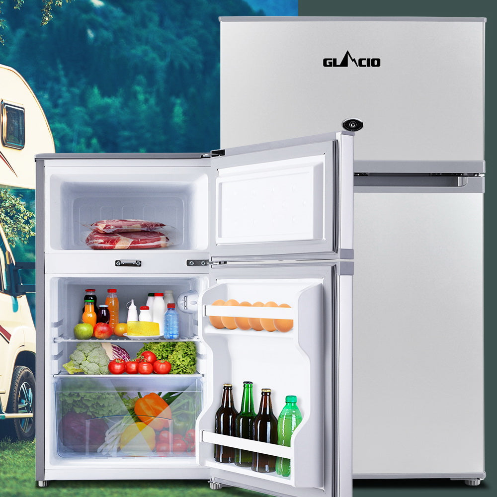 Glacio 65L Portable Fridge Bar Freezer Cooler Upright 12V/24V/240V Caravan Car Silver