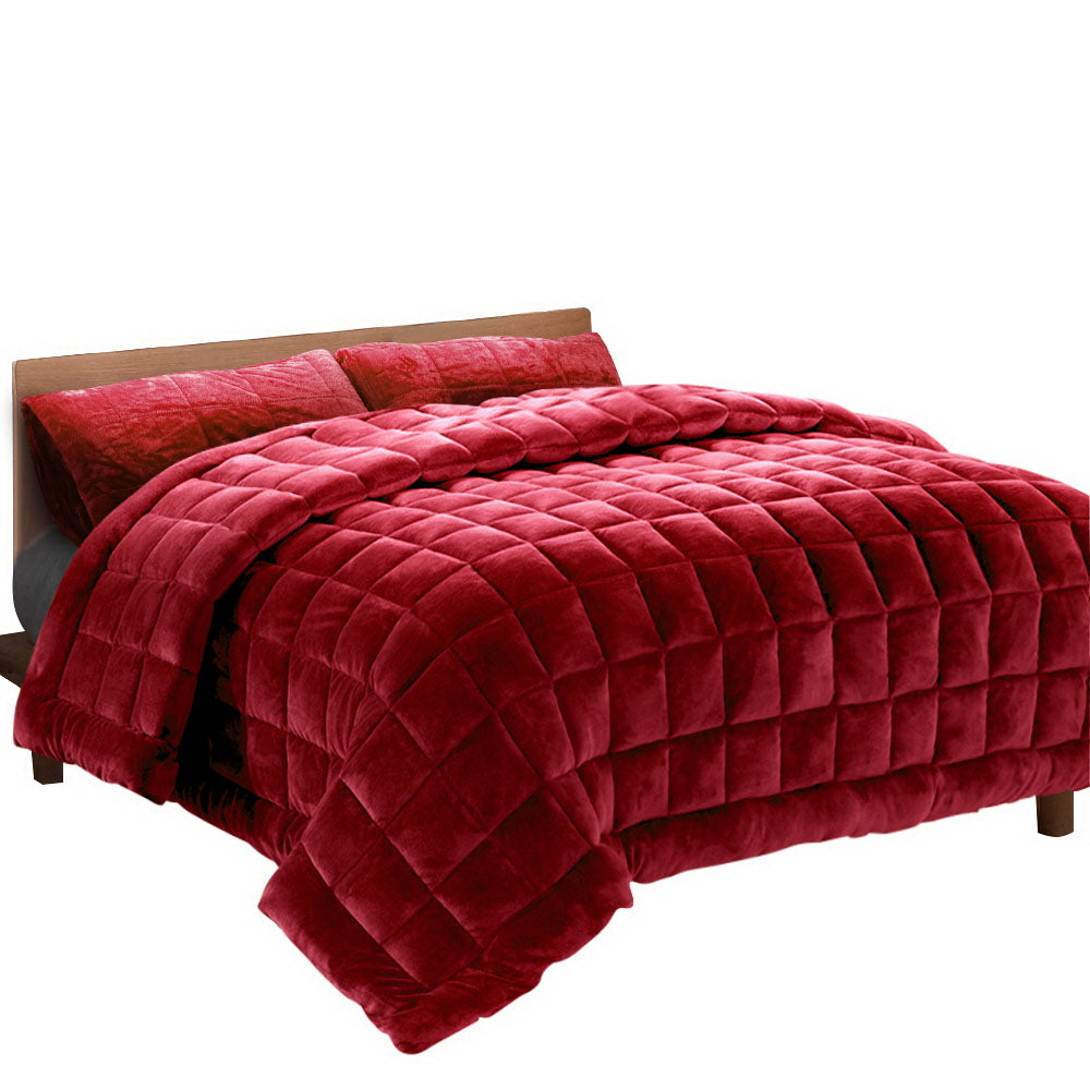 Giselle Bedding Faux Mink Quilt Queen Size Burgundy