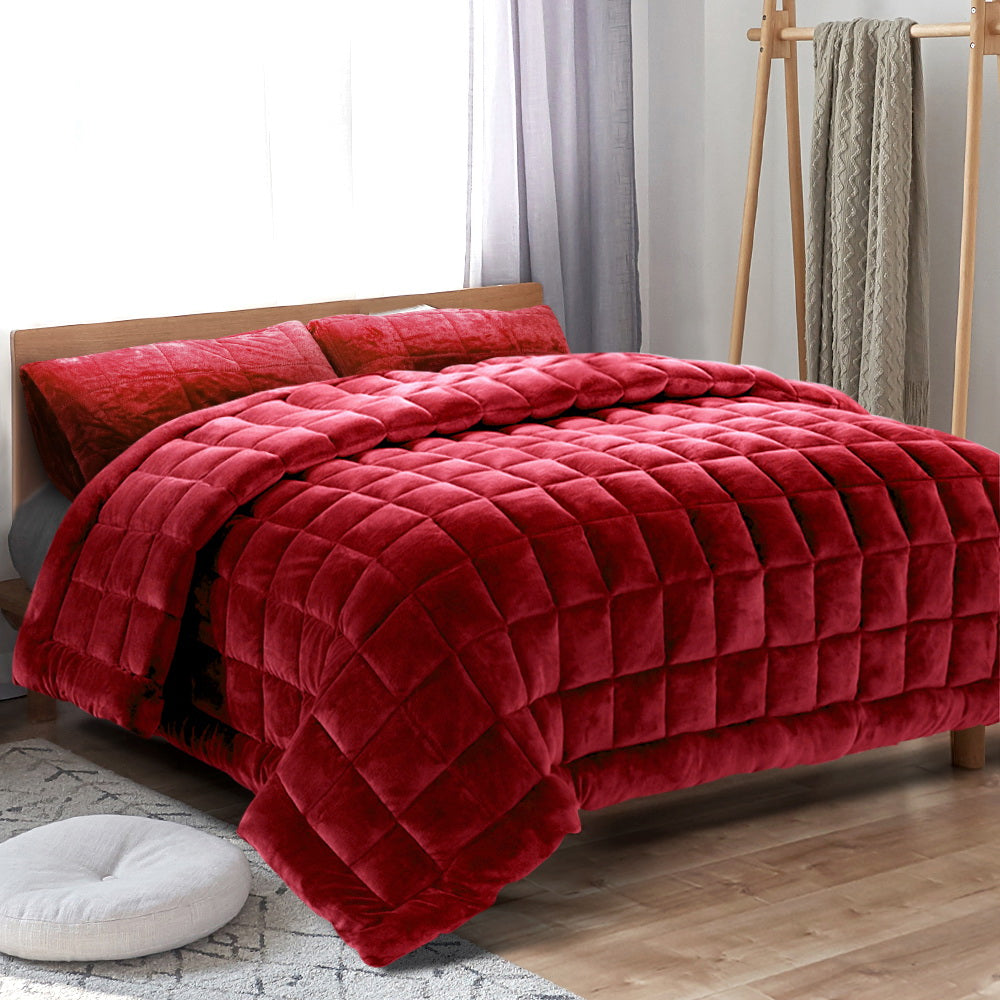 Giselle Bedding Faux Mink Quilt Queen Size Burgundy