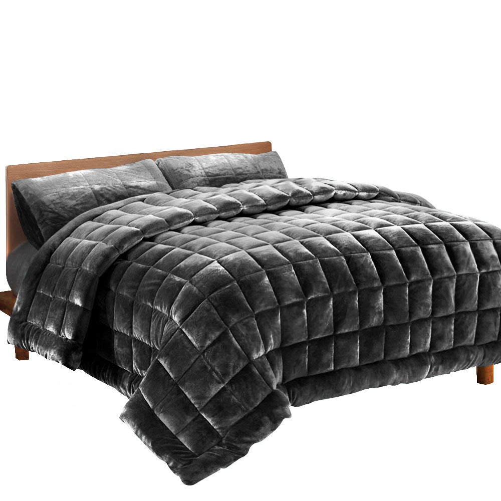 Giselle Bedding Faux Mink Quilt Double Size Charcoal