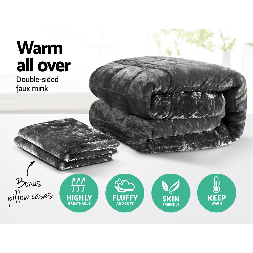 Giselle Bedding Faux Mink Quilt Queen Size Charcoal