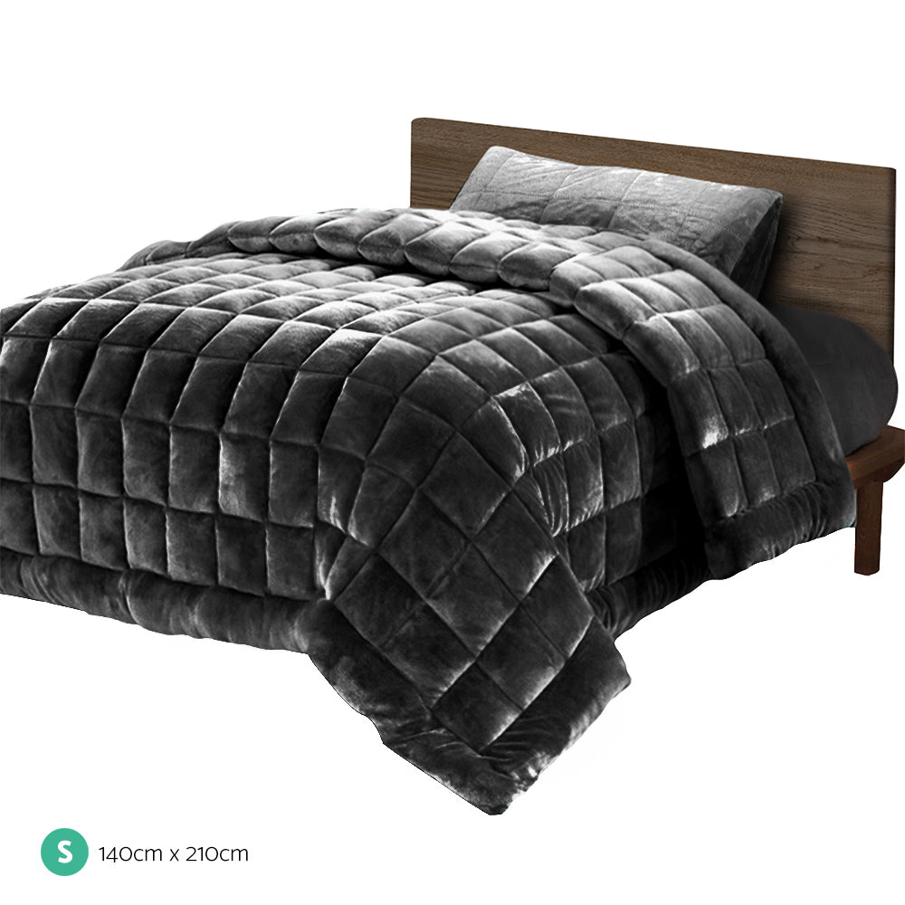 Giselle Bedding Faux Mink Quilt Single Size Charcoal