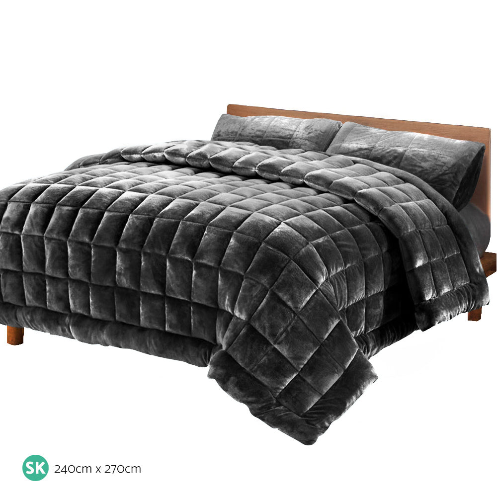 Giselle Bedding Faux Mink Quilt Super King Charcoal