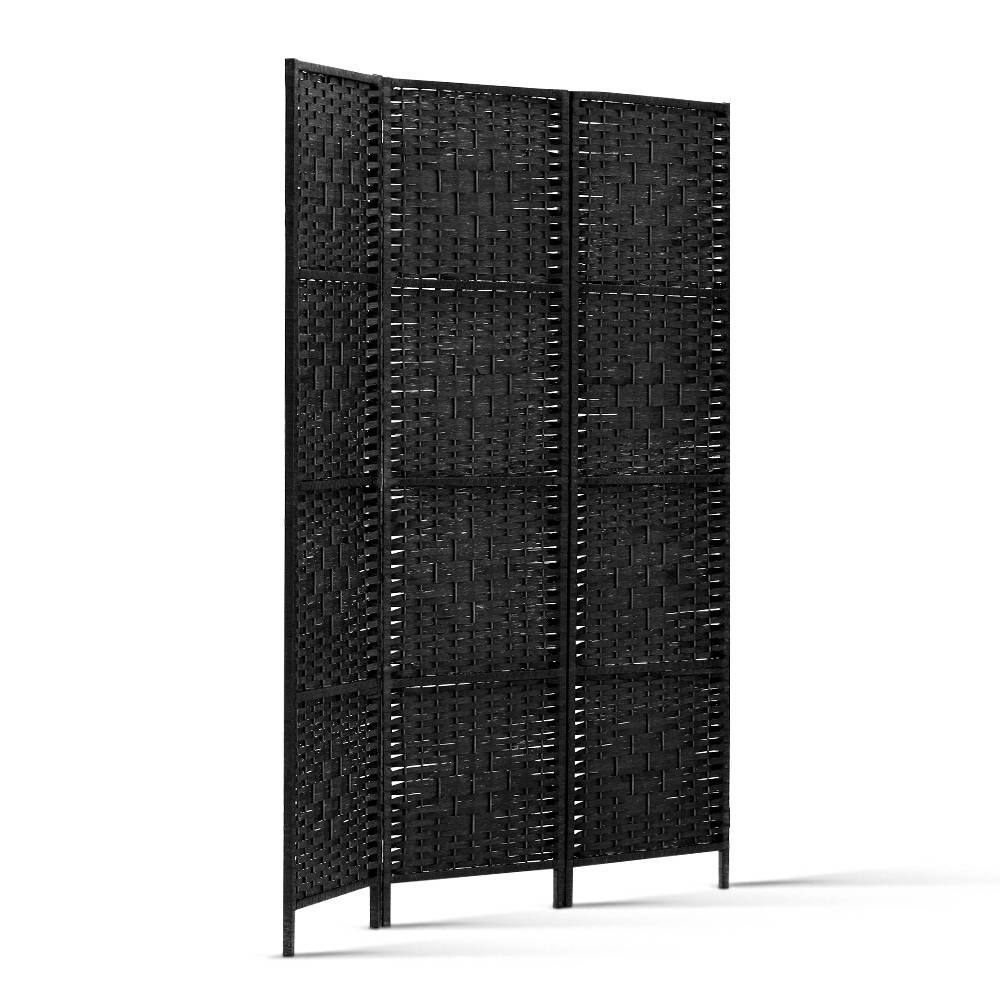 Artiss 3 Panel Room Divider Privacy Screen Rattan Woven Wood Stand Black