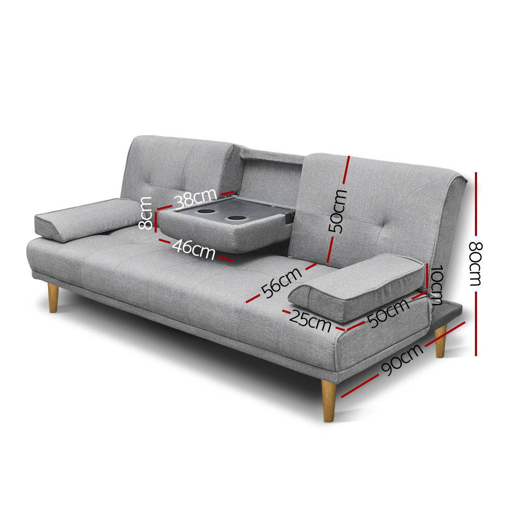 Artiss 3 Seater Fabric Sofa Bed - Grey