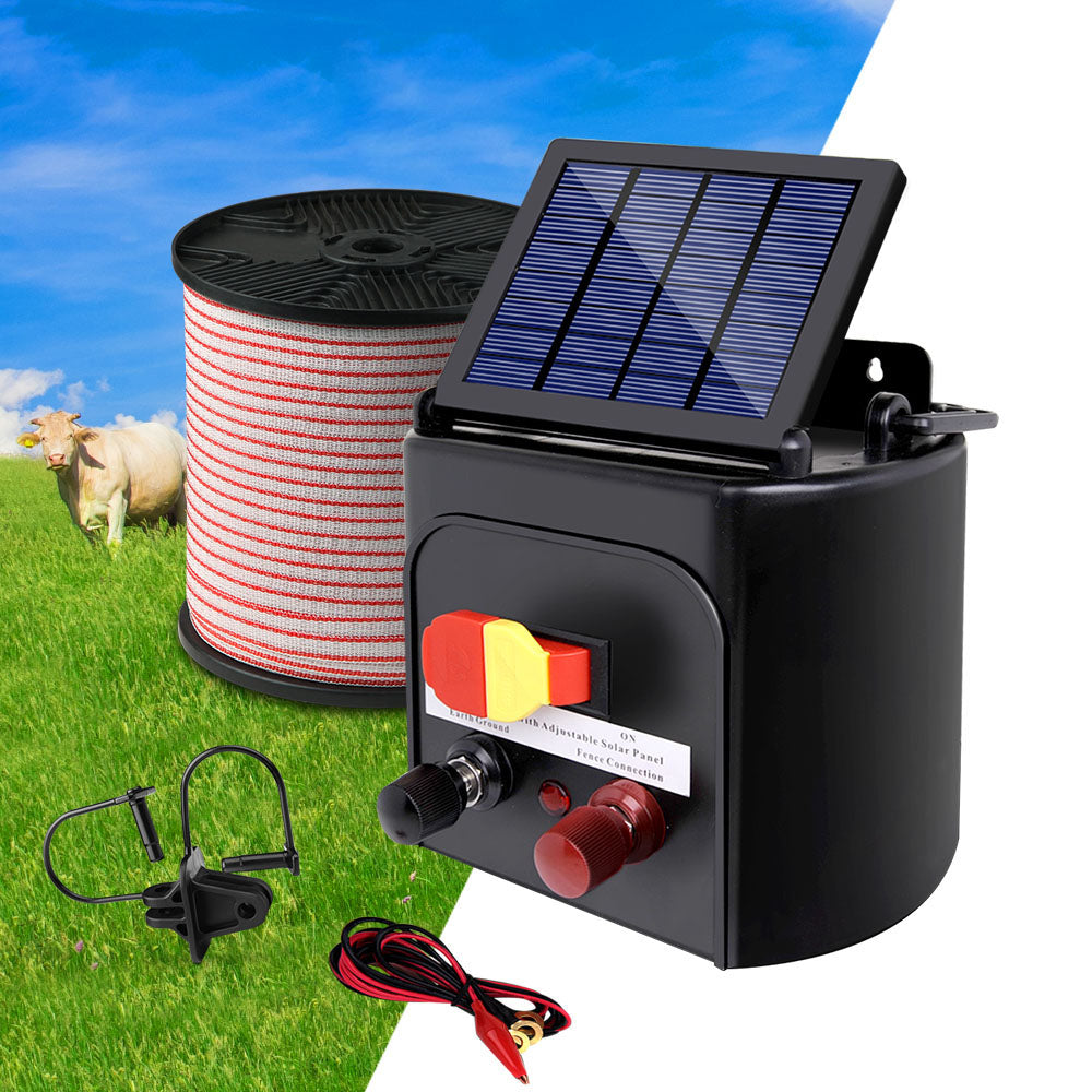 Giantz 5km Solar Electric Fence Energiser Charger with 400M Tape and 25pcs Insulators