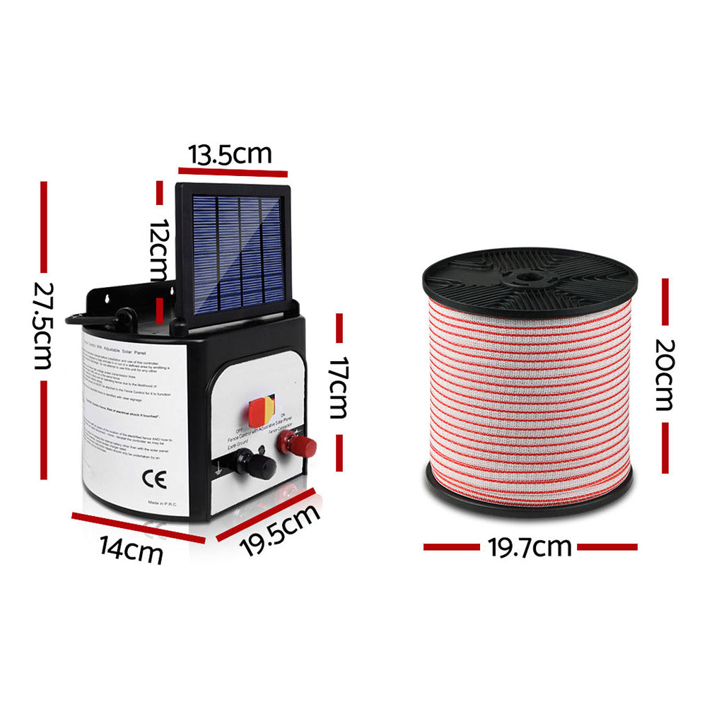 Giantz 8km Solar Electric Fence Energiser Charger with 400M Tape and 25pcs Insulators