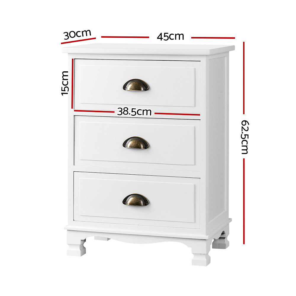 Artiss Vintage Bedside Table Chest Storage Cabinet Nightstand White