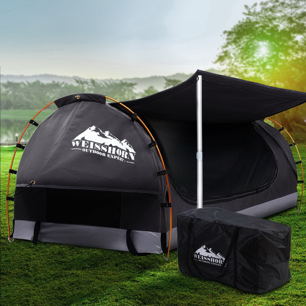 Weisshorn Double Swag Camping Swags Canvas Free Standing Dome Tent Dark Grey