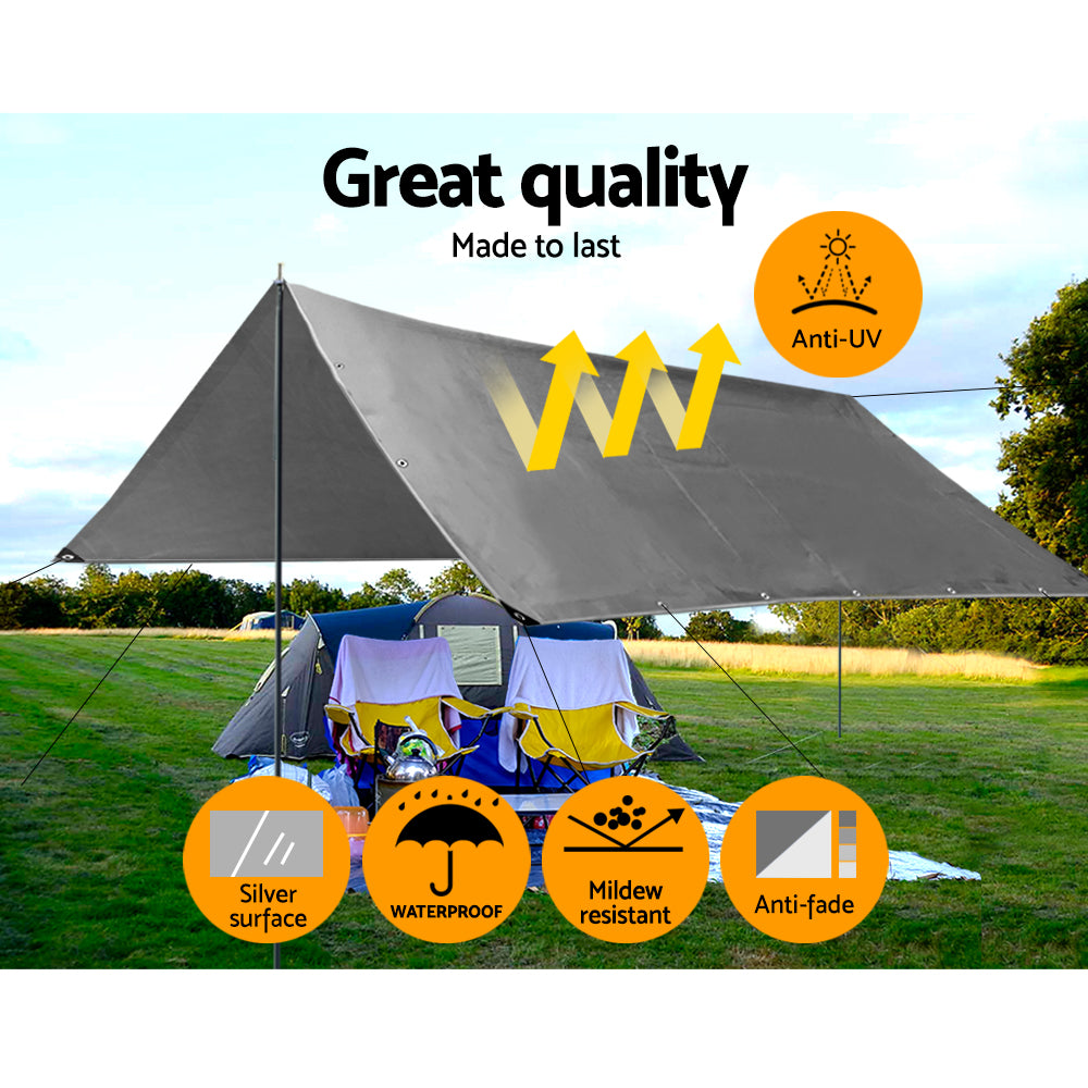 Instahut 7.3x9m Tarp Camping Tarps Poly Tarpaulin Heavy Duty Cover 180gsm Silver