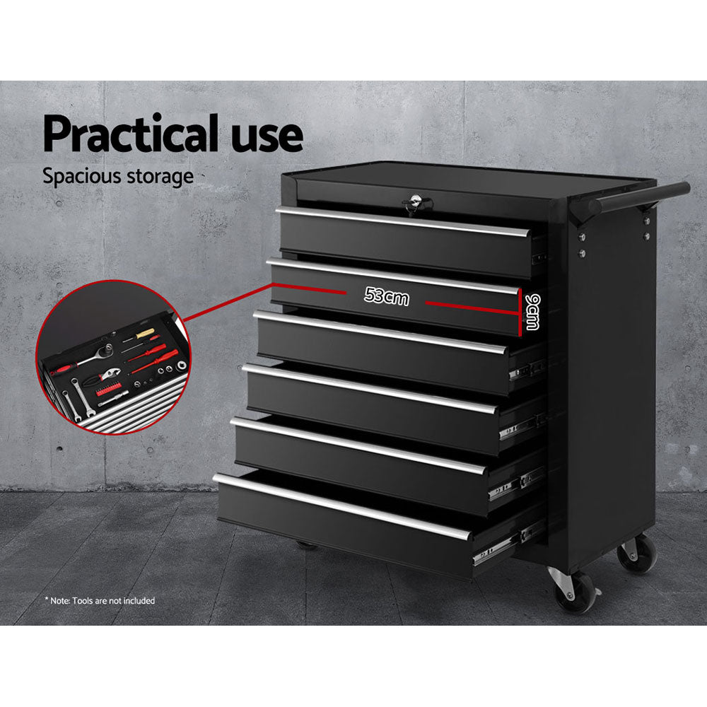 Giantz Tool Box Trolley Chest Cabinet 6 Drawers Cart Garage Toolbox Set Black