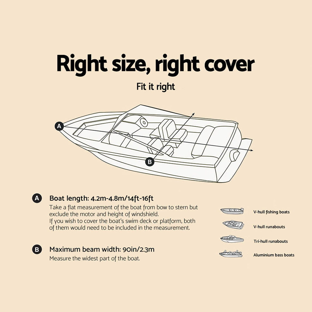 14 - 16 foot Waterproof Boat Cover - Grey