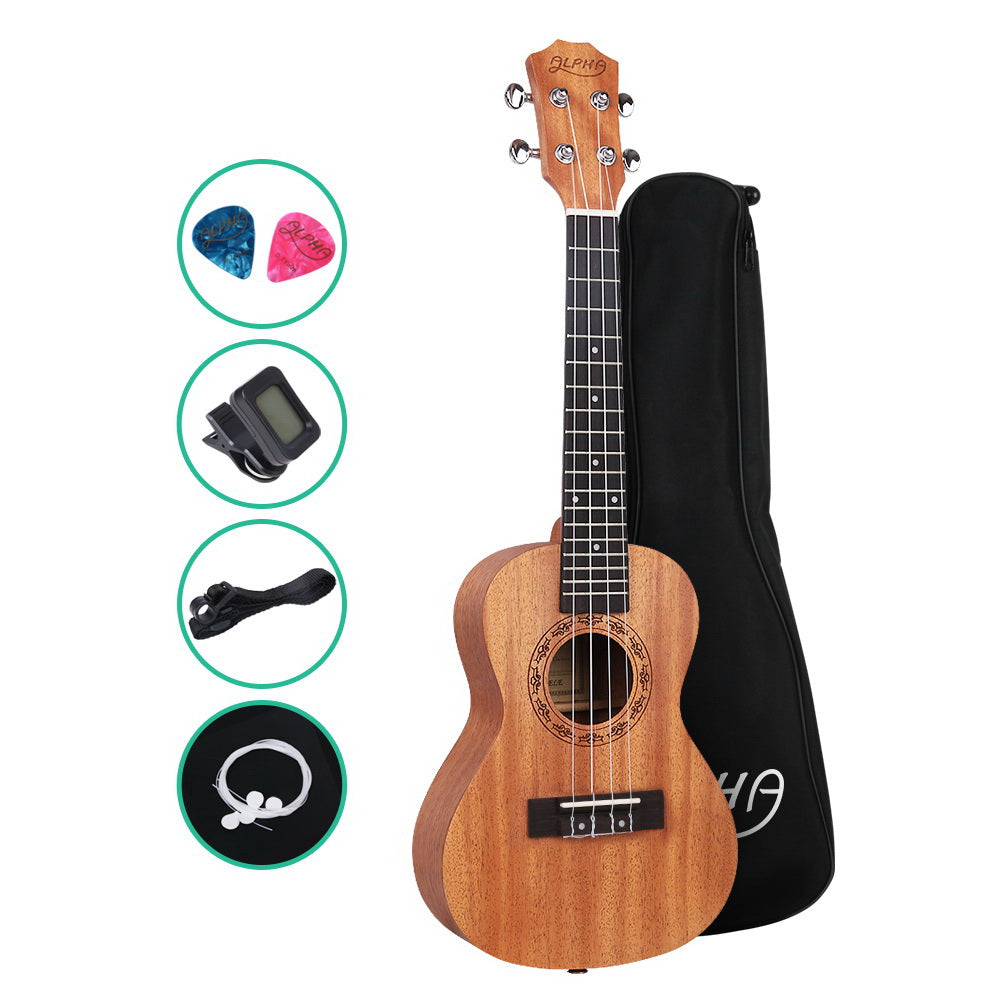 Alpha 26" Ukulele Natural Mahogany Tenor Beginner Gift w/ Carry Bag