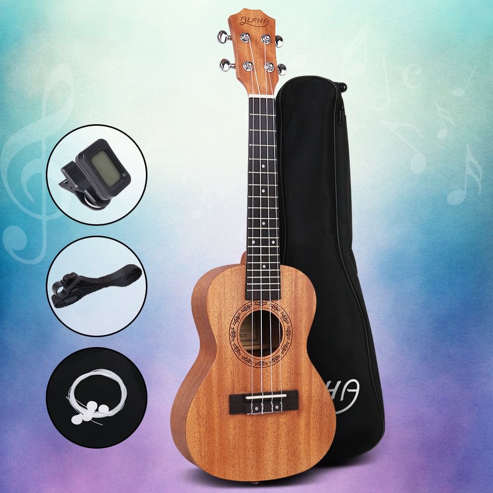 Alpha 26" Ukulele Natural Mahogany Tenor Beginner Gift w/ Carry Bag