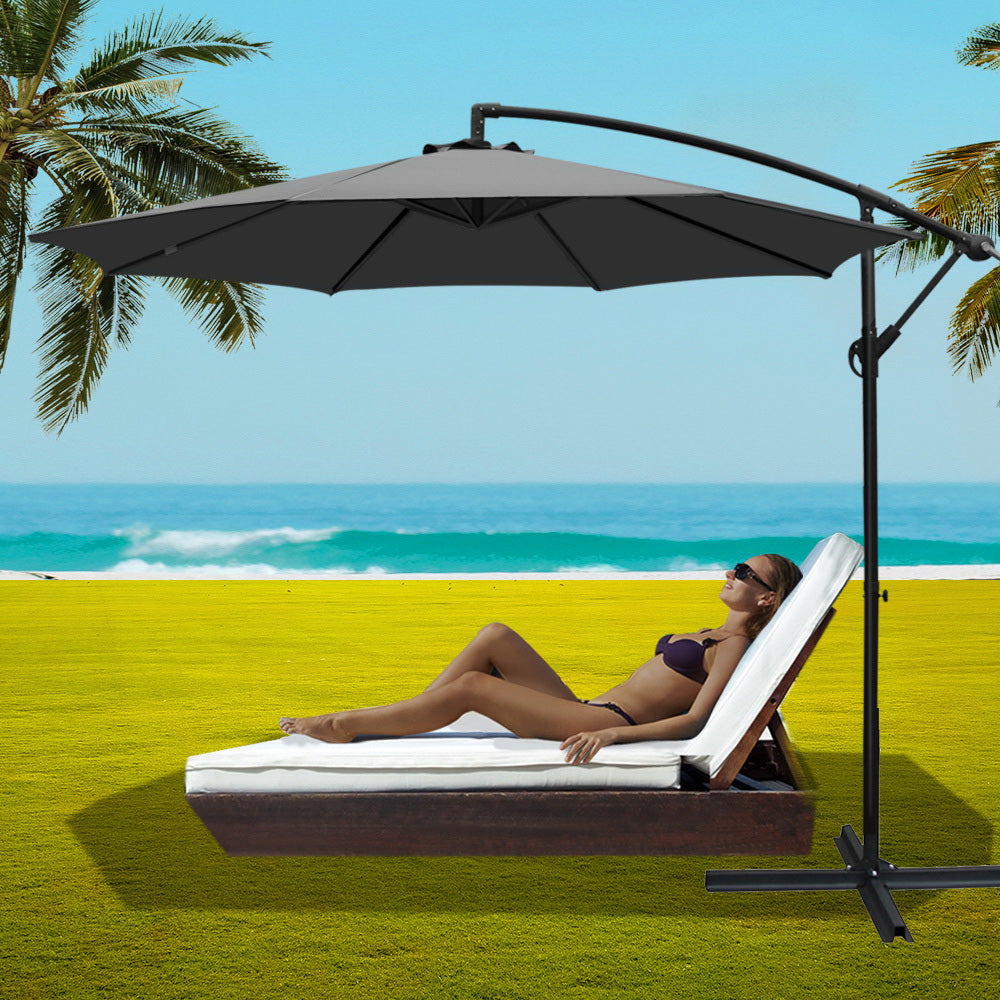 Instahut Outdoor Umbrella 3M Cantilever Beach Garden Patio Charcoal